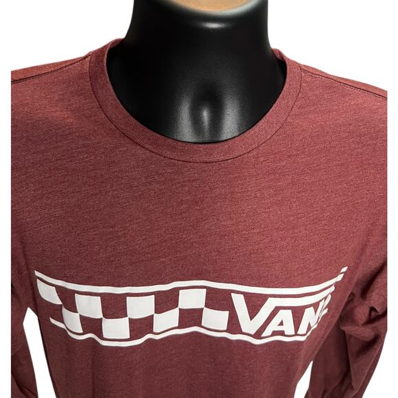 Vans Long Sleeve T-Shirt Maroon Heather Checkerboard Logo Off The Wall Medium - Picture 3 of 11